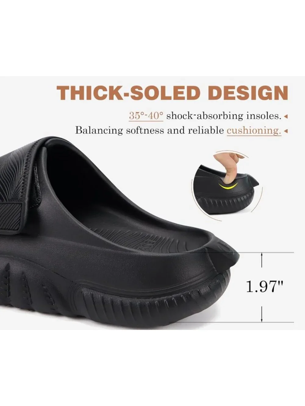 Men's All Black Recovery Sandals Orthopaedic Plantar Fascistic Walking Casual